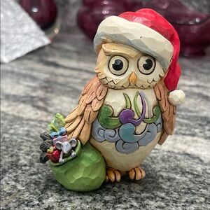 Jim Shore Festive Owl Figurine with Santa Hat